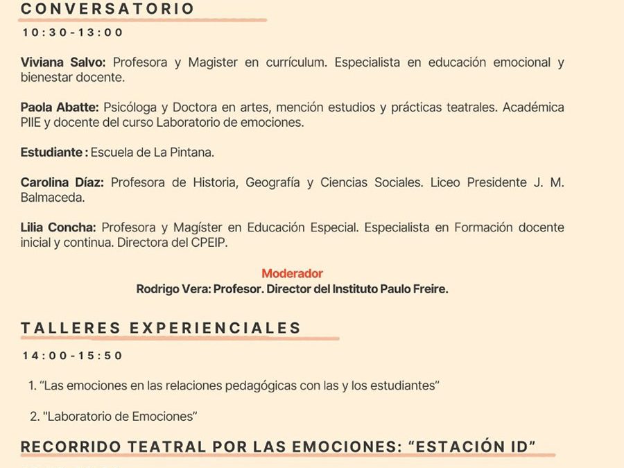 Les compartimos el programa de la jornada ” LA ESCUELA COMO ESPACIO DE ACOGIDA EMOCIONAL”